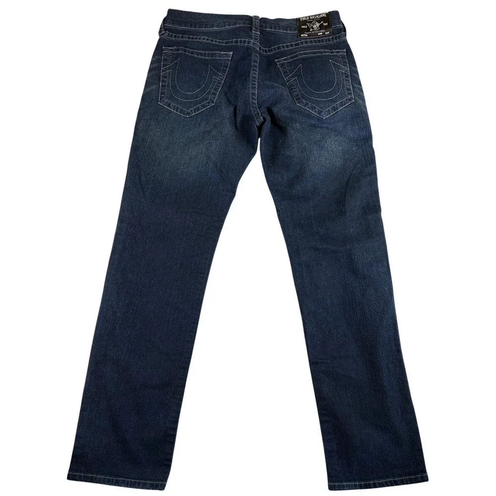 True Religion Rocco Skinny Jeans Mens 33 Blue Denim Dark Wash Stretch Relaxed